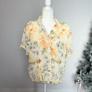 Alfred Dunner Yellow and Gray Floral Blouse